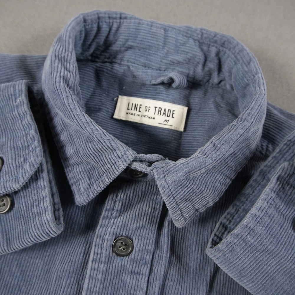 Line of Trade Corduroy Minimalist Utility Workwear Shirt Mens M Blue Long Sleeve